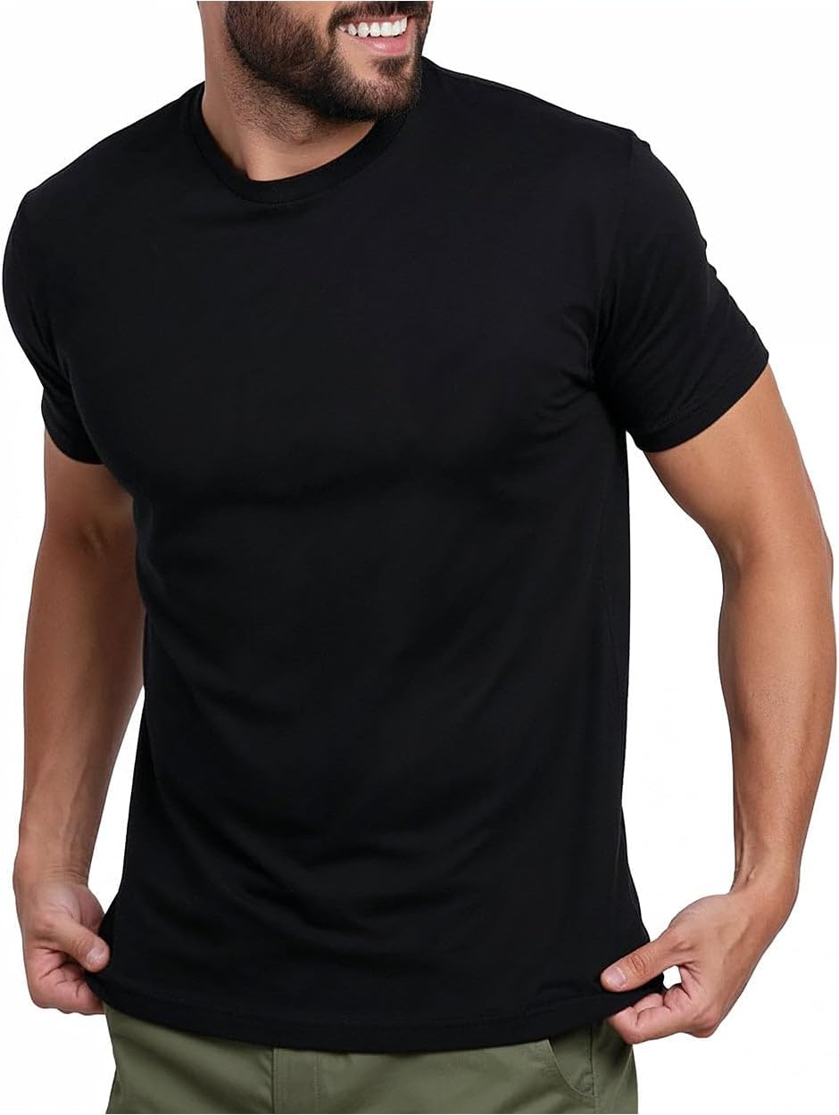 INTO THE AM Men's T-Shirts Soft Cotton Blend Crew Neck Tee S - 4XL Athletic Fit Plain & Logo Basic T-Shirt for Men, Black, XX-Large