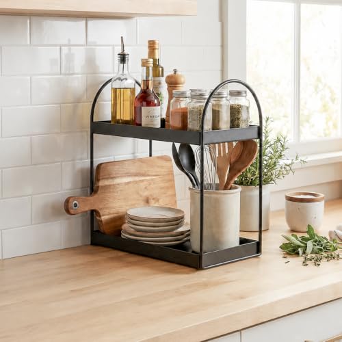 Image of WonderStand Metal ROVA | 2-Tier Standing Spice Rack Storage Organizer, Bathroom Countertop Storage Shelf Cosmetic Organizer and Home /Kitchen Spice Rack (Black)