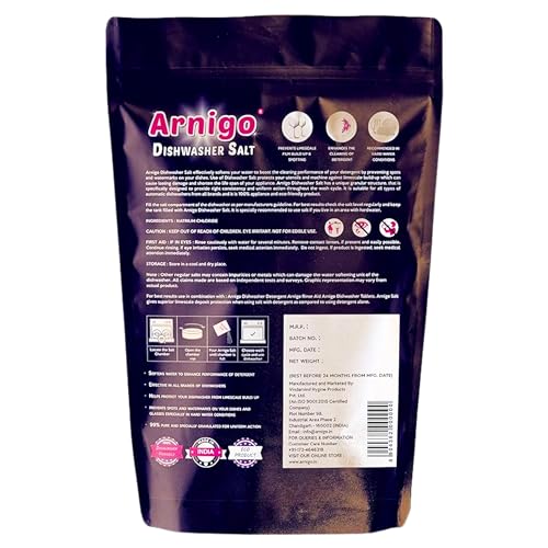 Image of Arnigo Dishwasher Salt 2kg for All Brands Dishwasher, Prevents White Spots, Regerates Resin, Improves Performance, Removes Water Hardness, Enhances Cleaning Quality Of Detergent- (1kg - Pack of 2)