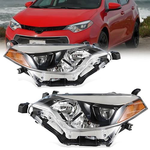 Pair Headlights Assembly Set For 2014 2015 2016 Toyota Corolla Base CE C LE L S Sedan Replacement Headlamps Chrome Housing Clear projector Lens Passenger and Driver Side TO2502216 TO2503216(LH&RH)