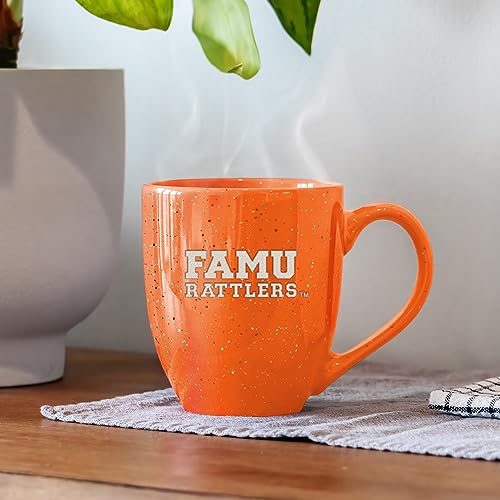 Image of Rico Industries NCAA Florida A&M Rattlers - FAMU Orange Personalized 16 oz Team Color Laser Engraved Speckled Ceramic Coffee Mug