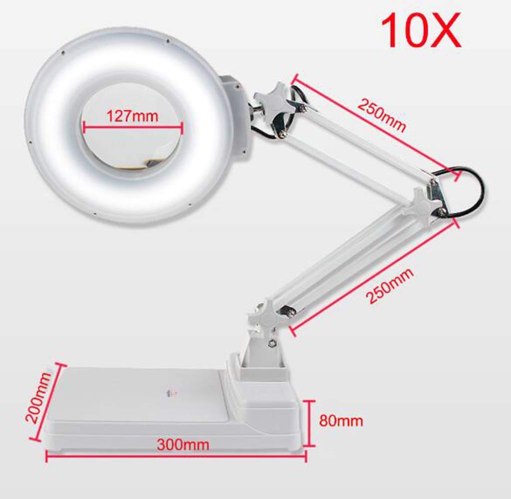 Lupa, 10-krotna lampa powiększająca ze stojakiem – lampa stołowa i biurkowa z 36 diodami LED, świetna lupa bez użycia rąk, do czytania dla seniorów, hobby, rękodzieła, stołu warsztatowego, diamentowej