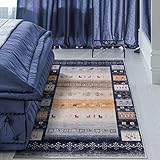TALETA Lave Teppich Läufer, Küchenläufer, Gabbeh Teppich, Kurzflor für Flur, Schlafzimmer, Kücher, Büro, Esszimmer, Grau 80x150cm