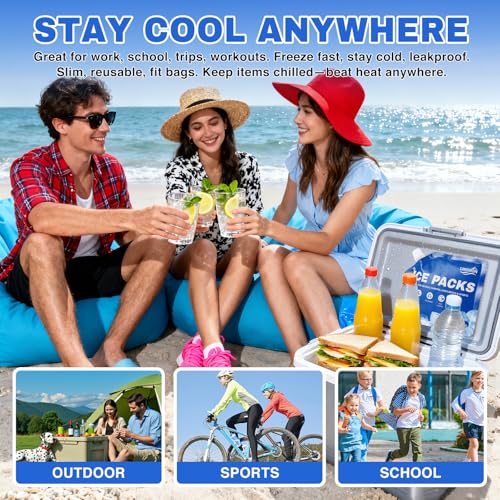 LINSIRON Ice Packs for Cooler 6Pcs 2026 Upgrades Freezer Lunch Boxes Reusable Coolers Shock Wheels Long Lasting Dry Pack Large Cold Blocks Accessories Cubes Slim Box Flat Camping Essentials 10x9x1 in