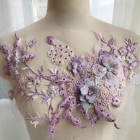 XHXseller Embroidery Applique,Lace Fabric Beaded Flowers,1piece 3D Flower Red Rose Applique Embroidery Patches Lace Fabric,Clothes Decorated Sewing Supplies Cover