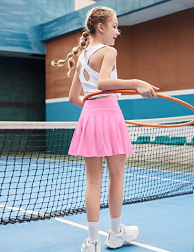Zaclotre Girls Sports Skirts High Waisted Pleated Athletic Golf Tennis Skorts Skirt With Shorts Pink #TOP4