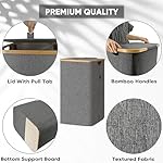 BALEINE Laundry Hamper with Lid, Tall Laundry Baskets with Bamboo Pull Handles, Large Laundry Bin with Internal Support (26 Gal/100L, Beige) - Image 3