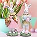 Hodao Easter Bunny Decoration Spring Rabbit Decor Gifts Handcrafted Resin Figurines Colorful and Charming Spring Decor for Home, and Holiday Celebrations (Set of 2) (White)