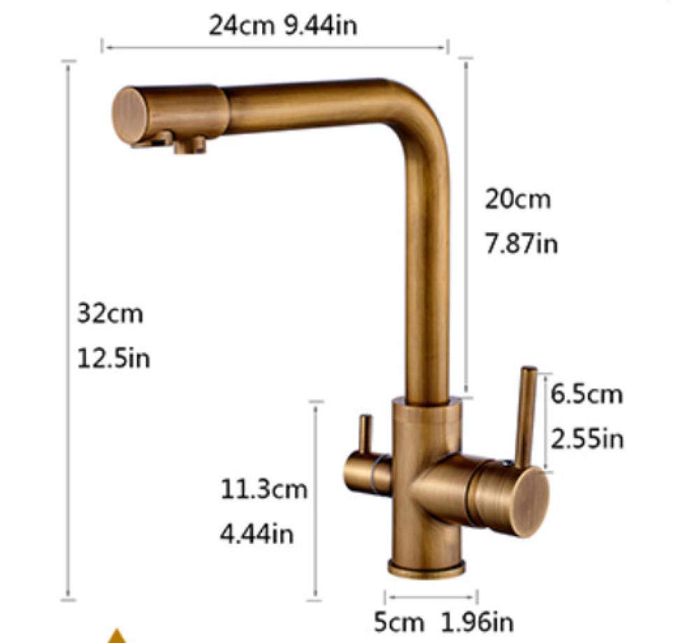 Nian 100% ottone antico miscelatore girevole acqua potabile rubinetto 3 vie filtro acqua depuratore rubinetti da cucina per lavelli rubinetti