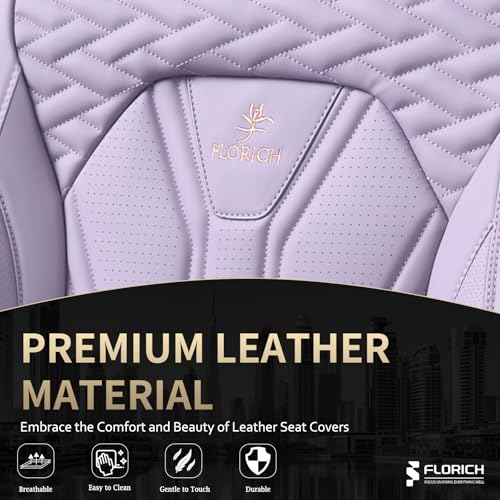 Image of FLORICH Car Seat Covers, Leather Front Seat Cover, Purple Waterproof Seat Covers, Automotive Seat Cover 2 Pack, Luxury Universal Seat Cushion Car Seat Protector Fit for Most Cars Trucks SUVs