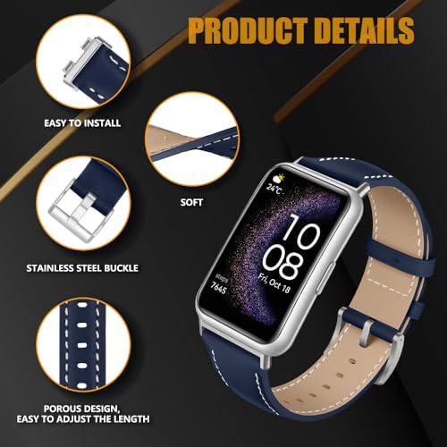 Niboow Strap for Huawei Watch Fit/Fit New/Fit Elegant/Fit SE, Leather Adjustable Watch Band with Stainless Steel Buckle - Image 2