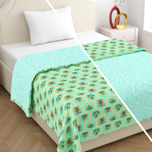 Image of Home Ecstasy 100% Cotton Mulmul Reversible Dohar for Single Bed 210 GSM (56 x 88 inches), Green