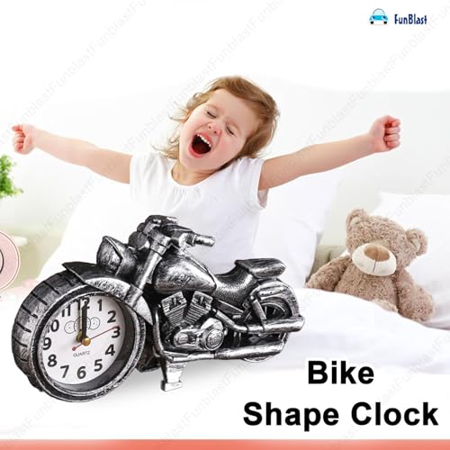 Image of FunBlast Alarm Clock for Heavy Sleepers - Bike Shaped Retro Clock, Stylish Analog Table /Desk Alarm Clock for Students, Table Clock for Bedroom, Living Room, Office, Return Gifts (Silver)