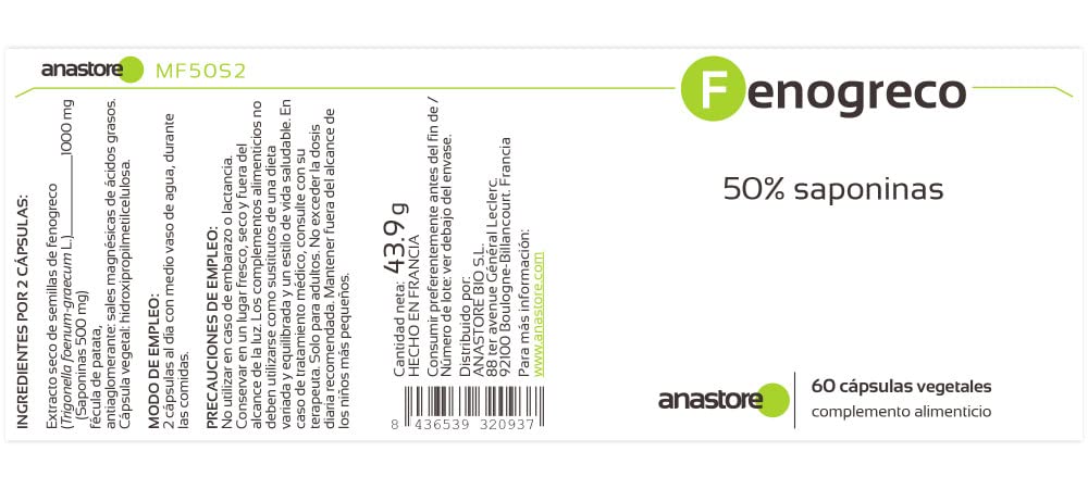 FENOGRECO OFERTA 3+1 GRATIS * 500 mg / 240 cápsulas * Titulado al 50% en saponinas * Antiinflamatorios, Deficiencias, Peso, Rendimiento deportivo