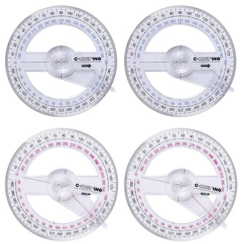 Starvway 4PCS 360 Degree Protractor Plastic Circle Protractor Angle Measure Protractor Durable Measuring Tool Stationery for Angle Measurement.(Color Random)