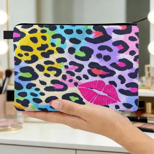 Bolsa de maquiagem para lábios, estampa de leopardo, arco-íris, guepardo, para esposa, mãe, dia das mães, presente de aniversário para mulheres, bolsa colorida com estampa de animal, bolsa