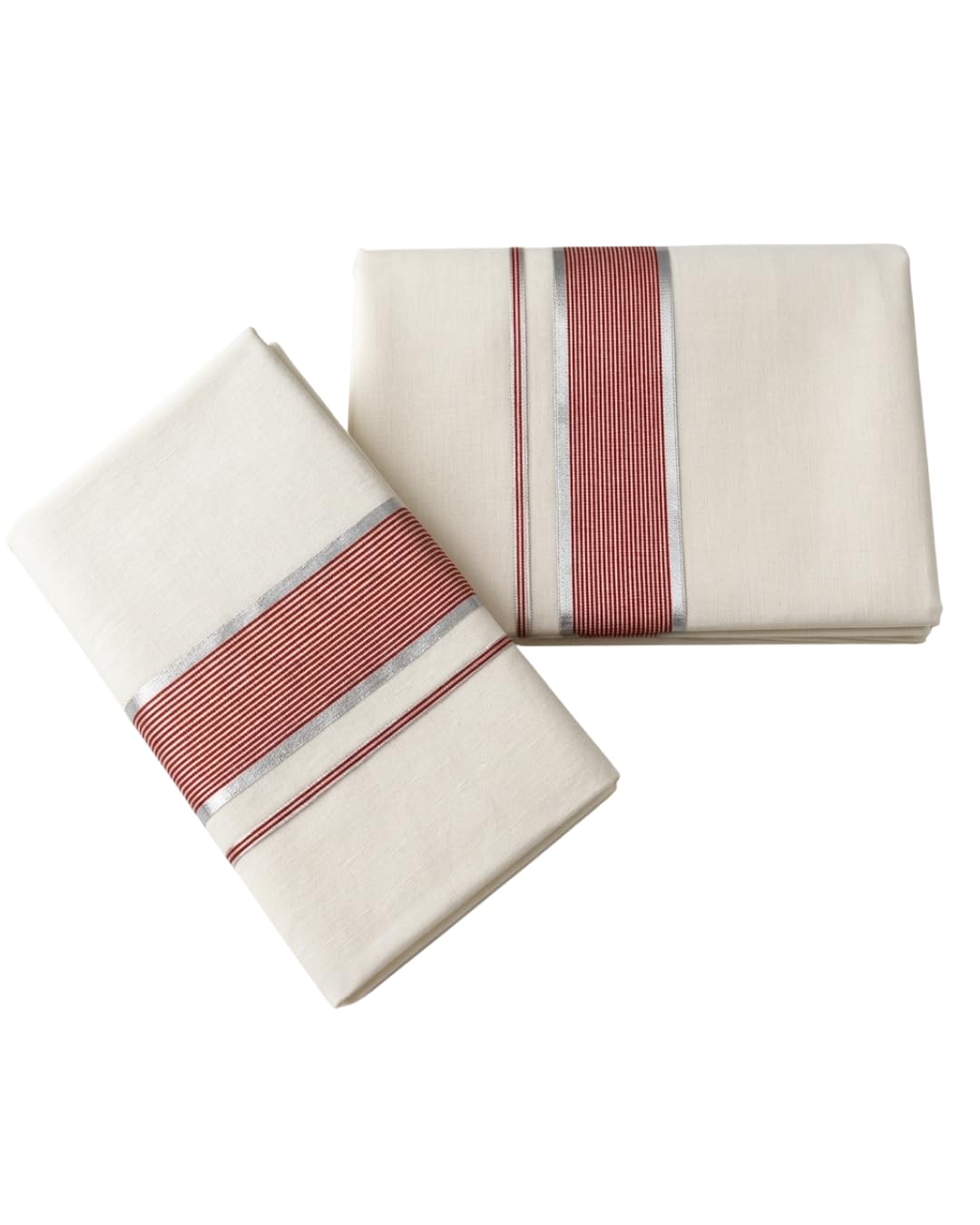 Premium Traditional Kerala Set Mundu with Maroon Striped Silver Border2 x 2.8 m-picture-25