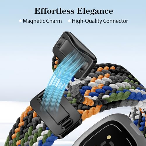Image of HSWAI Magnetic Braided Compatible with Fitbit Versa 4 Bands for Women /Versa 3 /Sense /Sense 2 Bands, Soft Stretchy Sport Strap Woven Loop Elastic Nylon Wristbands Men