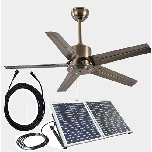 Outdoor 52" solar ceiling fan with 5 blades 40W solar panel for breezeways porches, patios, gazebos (extra cable version ceiling fan, 5&10 inch downrod) - Image 2