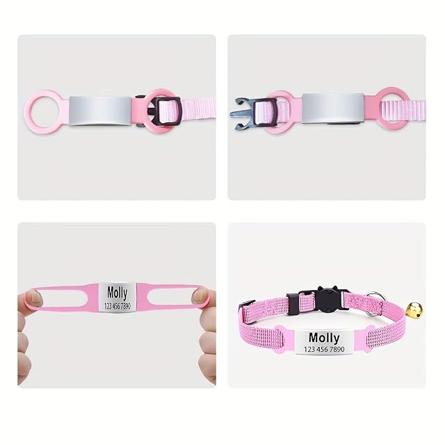 Foto 7 de 7 de Collar de Gato Grabado Personalizado, Etiqueta de identificación Deslizante para Mascotas