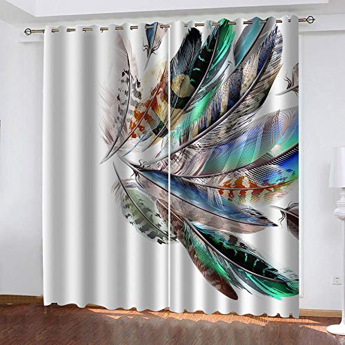 ZLJBB Cortinas Habitacion Infantil Opacas 3D Impresión 140 (Ancho) X 160 (Alto) Cm Pluma Blanca Simple Patrón Cortinas Salon Ventana Modernas 2 Piezas Cortinas Termicas Aislantes Frio Y Calor