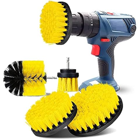 YIHATA Drill Brush Cleaning Brushes Set, 4 Pack Drill Scrubbing Brushes for Cleaning Attachment Set, Great for Car Carpet Floor Bathroom Toilet Tub Kitchen Marble Ceramic Surface (Yellow, 4 pieces) Cover