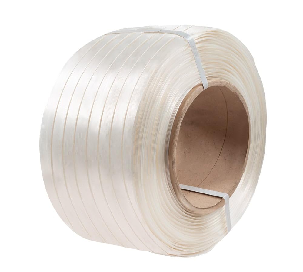 Mytee Products 1-1/4”x1960’ Composite Cord Strapping Roll 8”x8” Core Size - 5700 lbs Breaking Strength - High Tenacity White Poly Cord Strapping for Lashing & Shipping - Cart Packaging Straps