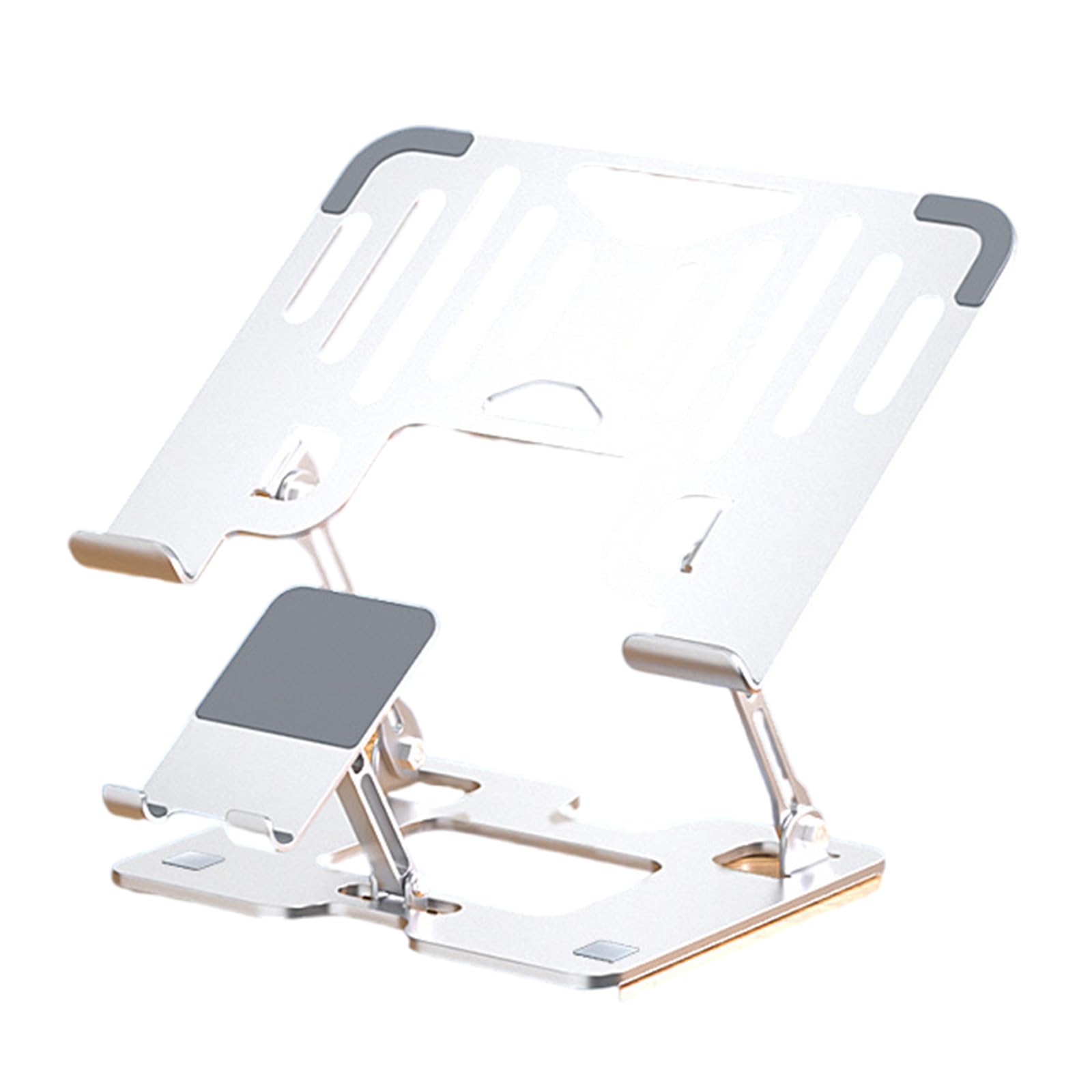 Supporto per laptop in lega di acciaio regolabile in altezza Base ventilata pieghevole imbottitura in silicone antiscivolo Ampia compatibilità Regolazione ergonomica Supporto per laptop