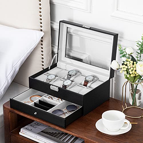 bestwishes-Watch-Box-12-Slots-Watch-Organizer-Jewelry-Display-Case-Organizer-with-Jewelry-Drawer-for-Storage-and-Display-Lockable