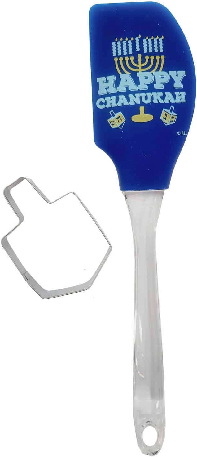 Rite Lite Chanukah Baking 2 Piece Set - Includes Spatula and Dreidel Shaped Cookie Cutter! Hanukkah Gift, Cooking Accessories, Hostess Set