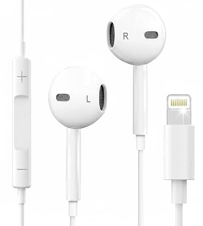 Ankoda Wired Original Stereo Earphones with Built-in Microphone Compatible with iPhone 7/8/X/XS/XR/11/12/13/14 Series, Sound, Noise Isolating in-Ear Headphones, White