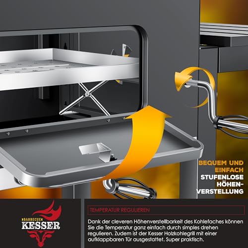 Foto von KESSER® Grill Grillwagen BBQ Smoker XL Holzkohlegrill mit Deckel, Rädern, Edelstahl-Griff, Grillrost, Thermometer, & Silikon-Pinsel, Standgrill, Kohlegrillwagen