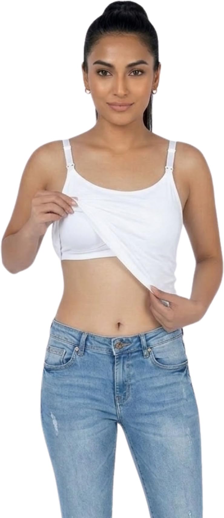Women's Nursing Crop Top, White, Wrap Style, Adjustable Straps, Maternity Breastfeeding Camisole-image-24