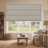 BERISSA Blackout Roman Shades for Indoor Windows Cordless,Pull Down Linen Fabric Roman Blinds,Privacy Window Shades for Door Windows,Bedroom,Office,Easy to Install,Light Brown,32