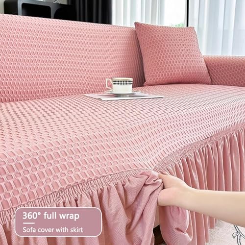 Housse de canapé velours extensible de qualité supérieure avec jupe chic