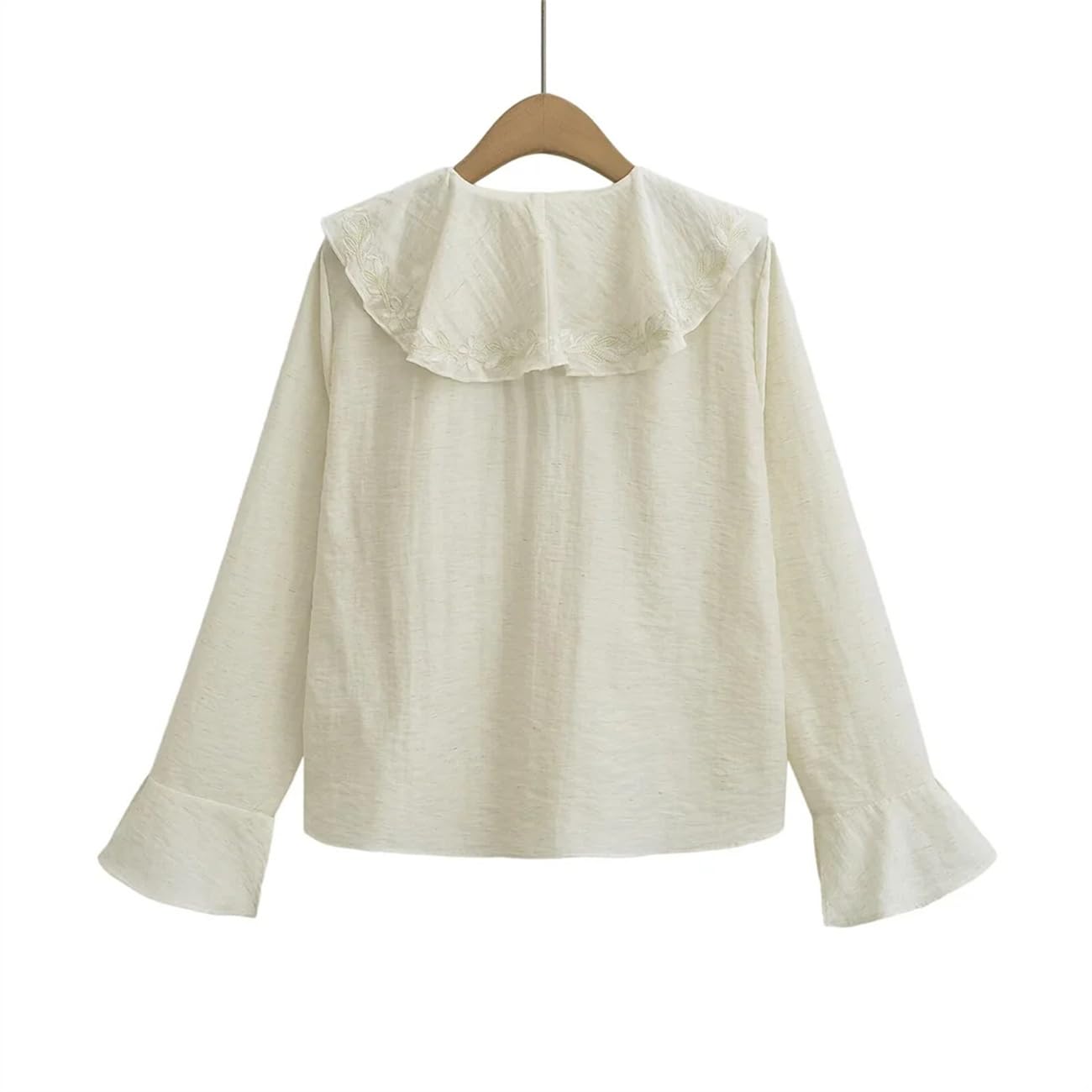 Camisa de manga larga con bordado blanco con volantes para mujer