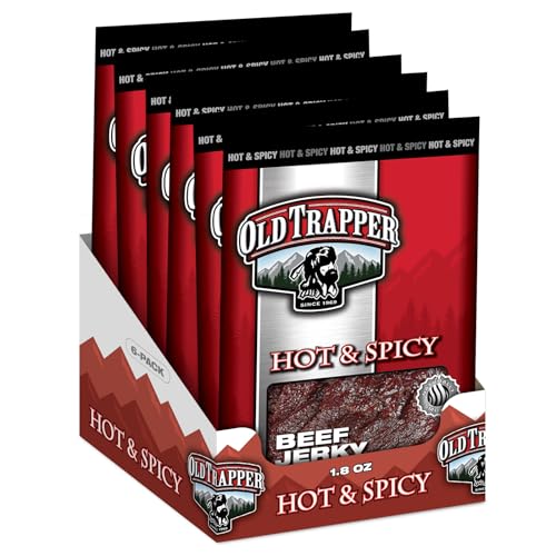 Image of Old Trapper Beef Jerky, Hot & Spicy 1 /4-Pound Individual Package, Savory and Spicy Meat Snacks for Lunches or Between Meals, 11 Grams of Protein and 70 Calories per Serving (Pack of 8)