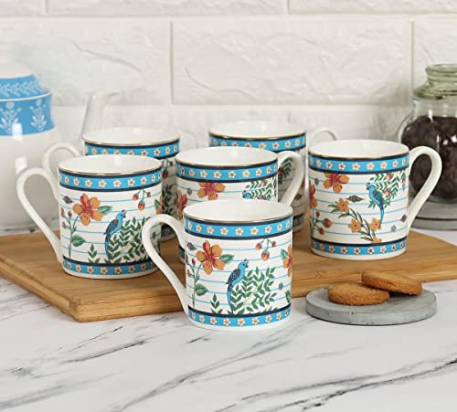 Image of India Circus Premium - Fine Ceramic - 22k Liquid Gold Coffee Mug Set of 6 - White, (IC CM6 Melon LE04), Tea Cup Set of 6, Mugs for Coffee, Cups Set of 6, Mug Set, Perfect for Home and Office