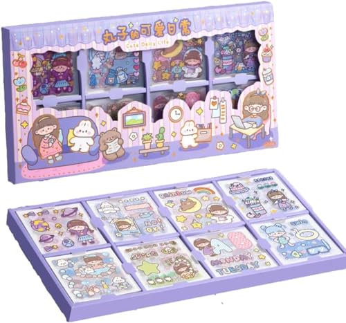 SAMVARDHAN 2000 Pcs Waterproof Vinyl + PVC PET Stickers, Cute & Aesthetic Kawaii Washi Fun Stickers, Purple, 200 Sheets, 8CM * 8CM, Perfect for Water Bottle, Laptop, Scrapbook, Journaling