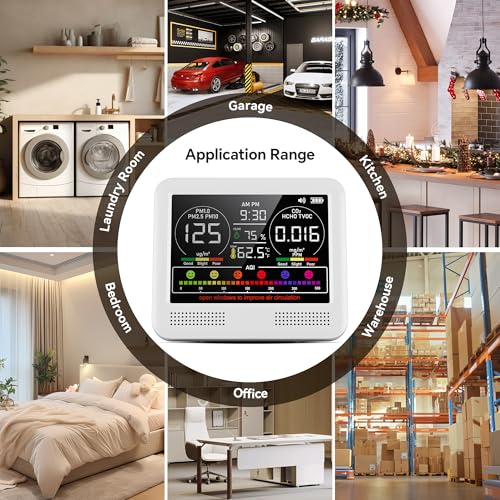 16-in-1 Indoor Air Quality Monitor, Formaldehyde Detector with Beep Alarm, AQI | PM1.0 | PM2.5 | PM10 | CO2 |Temp | HUM | VOC | Time, Portable Air Quality Tester for Home, Office (Bright White)
