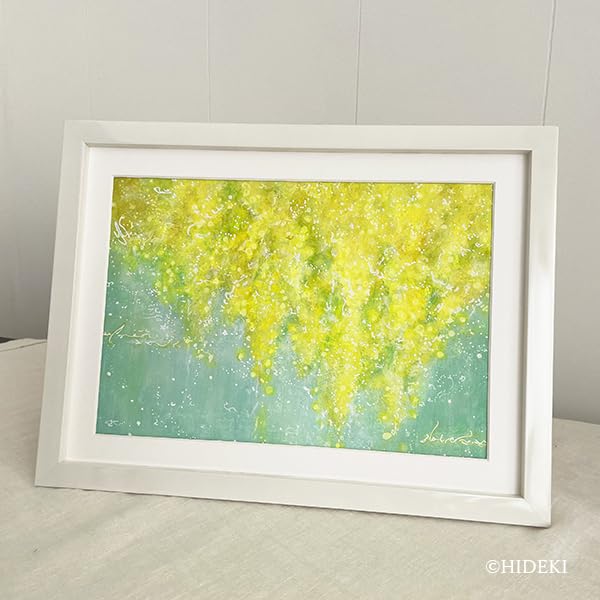 ミモザ】アクリル画 F4 静物画 絵画 花の絵 ミモザ】アクリル画