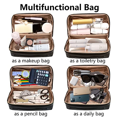 Rlokosfb Makeup Bag With Handle And Divider,Large Capacity Waterproof Cosmetic Bag,Large Wide-Open Pouch For Women Purse For Makeup Brushes Travel Accessories For Women' Day Gifts #TOP4