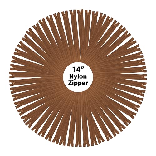 Image of Mandala Crafts 80 PCs Brown Closed-End 14 Inches Nylon Zippers for Sewing