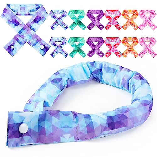 12 Pcs Cooling Neck Wraps with Button Tie Dye Neck Cooler for Hot Weather Ice Cooling Bandana Scarf for Summer Heat Men Women (Gradient Color)