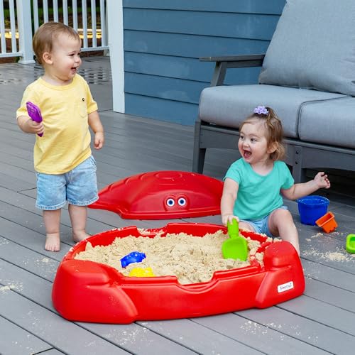 Image of Simplay3 Coastal Crab Fully Assembled Sandbox for Kids, Toddler Outdoor Sand Box with Lid for Playground, Backyard, Ages 1.5 to 5 Years, Made in USA, Red