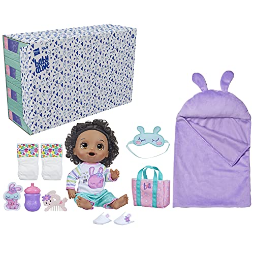 Baby Alive Bunny Sleepover Baby Doll, Bedtime-Themed 12-Inch Dolls, Sleeping Bag & Bunny-Themed Doll Accessories, Toys for 3 Year Old Girls and Boys and Up, Black Hair (Amazon Exclusive) - Image 3