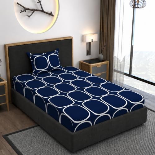 Image of Vaini Premium Heavy Cotton Elastic Fitted Bedsheets with 1 King Size Pillow Covers || Single Bed with All Around Elastic 350 TC || 36 x 78 x 6 Inch Single Size Fitted || :- Blue Round