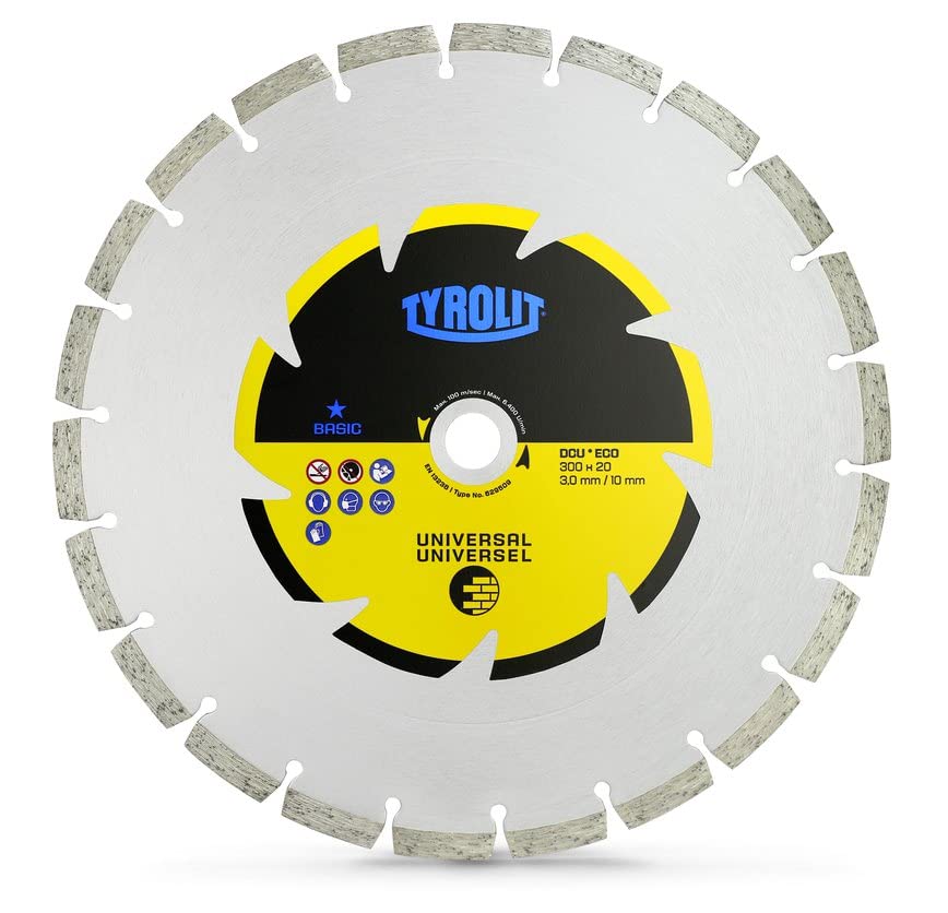 TYROLIT Hoja de diamante de 300 mm para cortadores de discos de gasolina, aplicaciones universales para hormigón, mampostería y ladrillo, 300 x 3 x 20 mm