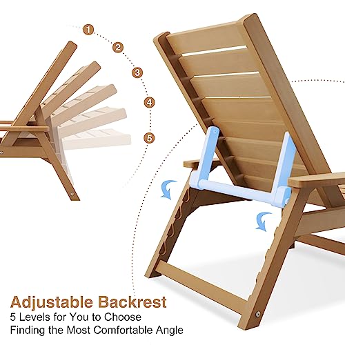 Efurden Chaise Lounge, Poly Lumber Chaise Lounge For Patio And Garden With Adjustable Backrest, Teak Color #TOP3