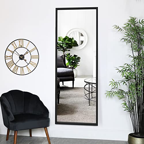 Image of NeuType 59 inchx20 inch Full Length Floor Mirror with Standing Holder - Wall-Mounted Body Mirror for Bedroom, Dressing - Standing, Hanging or Leaning Against Wall - Black MDF Frame